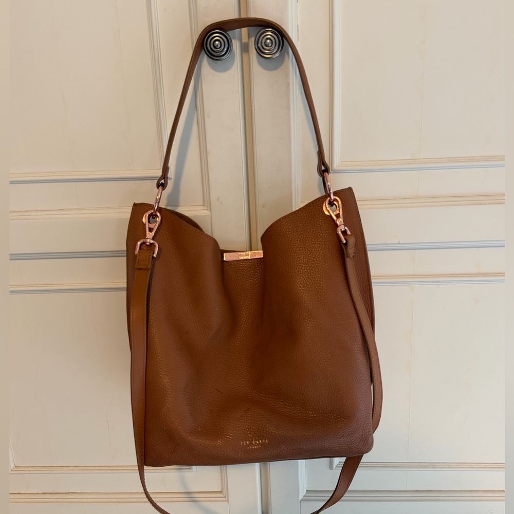 Ted Baker Candiee Camel Brown Softgrain Pebbled Leather Convertible Hobo Bag